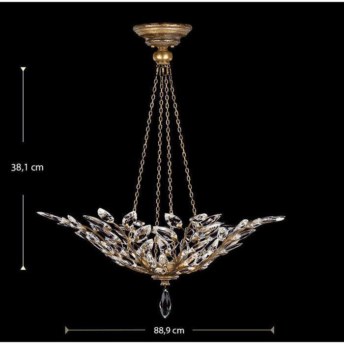 LAMP. COLGANTE CRISTAL LAUREL DORADO ANTIGUO 4L E14 60W