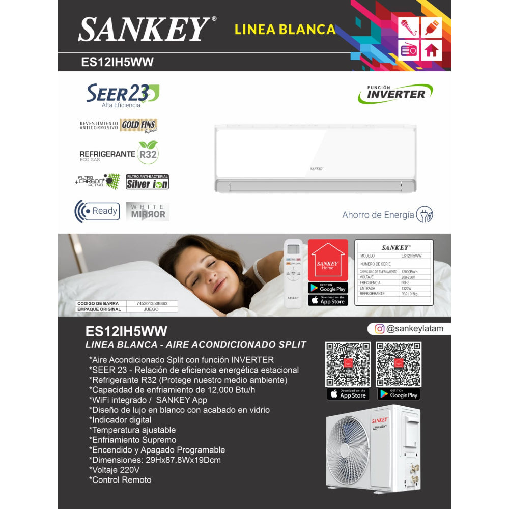 A/AC INVERTER 18BTU WIFI BLANCO ESPEJO SEER 22 GAS R32
