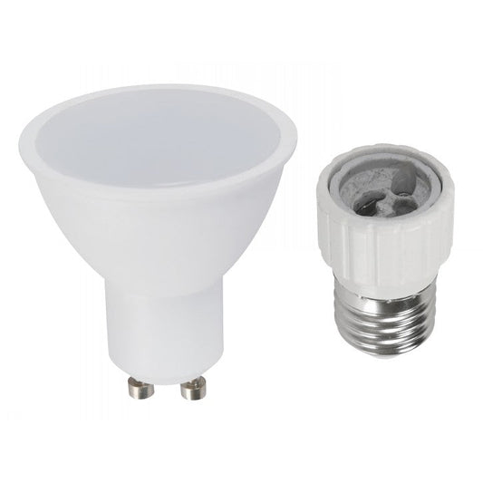 BOMBILLO LED GU10 6W 100-240V 6000K (INCLUYE CONVERTIDOR DE ROSCA DE GU10 A E27)