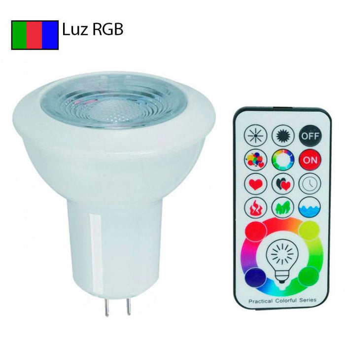 BOMBILLO LED MR16 G5.3 3W 100-240V RGB CON CONTROL REMOTO