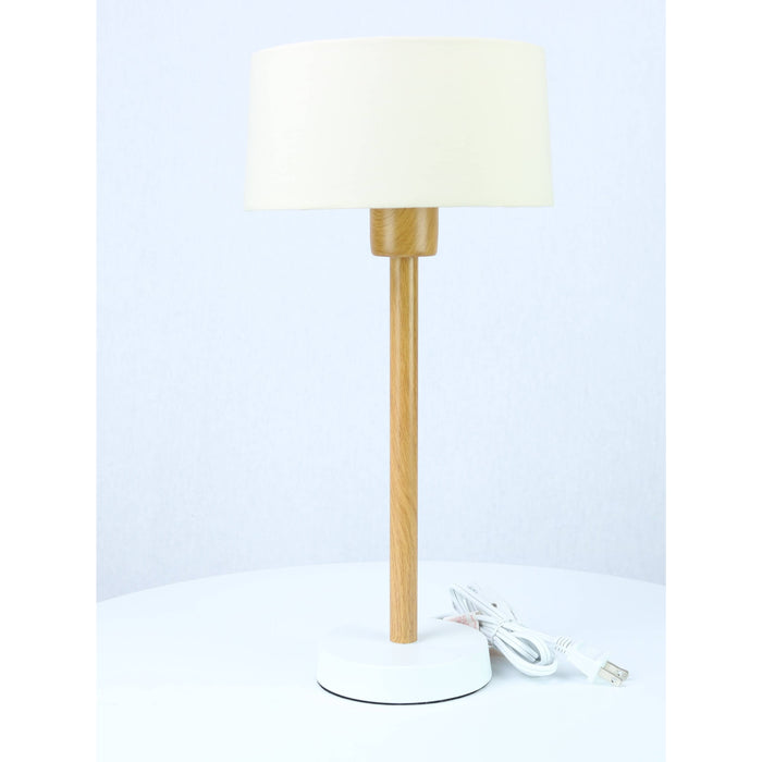 LAMP. MESA BLANCO Y MADERA 1L E27 10W