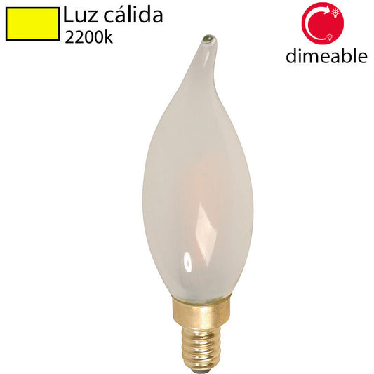 BOMBILLO LED FILAMENTO VELA E12 2W 120V 2200K ATENUABLE