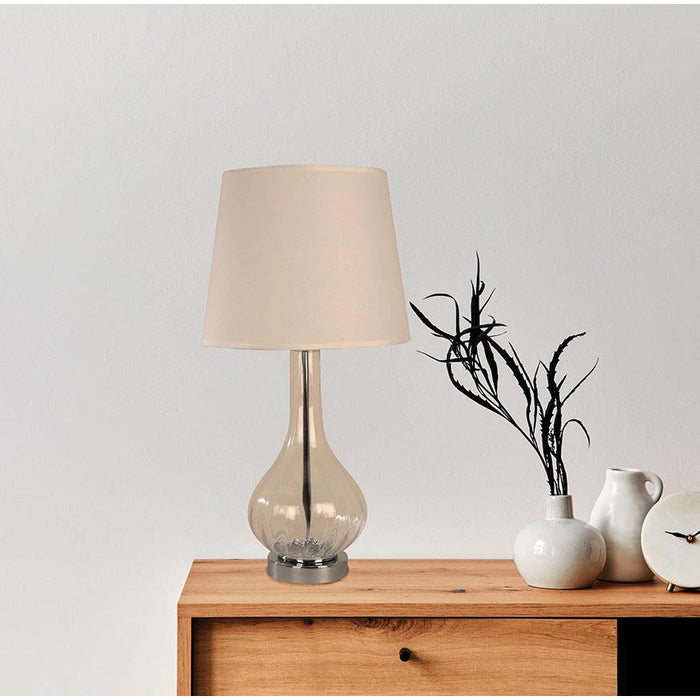 LAMP. MESA TRANSPARENTE Y CROMO 1L E27 60W