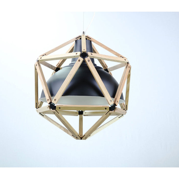 LAMP. COLGANTE MADERA Y NEGRO 1LT E27 60W