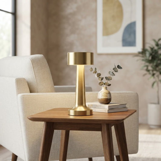 Lámpara LED de mesa dorado satinado de 3W, 5V, luz cálida 3000K con encendido táctil