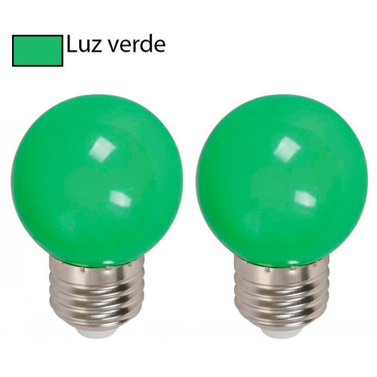 BOMBILLO LED G45 E27 1W 120V VERDE 2 PIEZAS