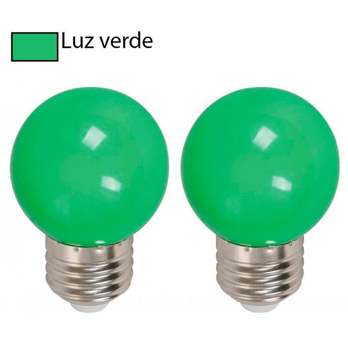 BOMBILLO LED G45 E27 1W 120V VERDE 2 PIEZAS