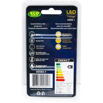 BOMBILLO LED FILAMENTO T25 E12 2W 120V 2700K