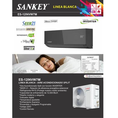 AIRE ACONDICIONADO SPLITINVERTER NEGRO ESPEJO 12000BTU/h