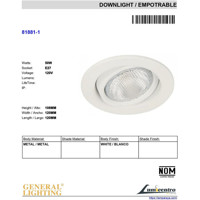 LAMP. TECHO BLANCO E27 1L 50W N/B