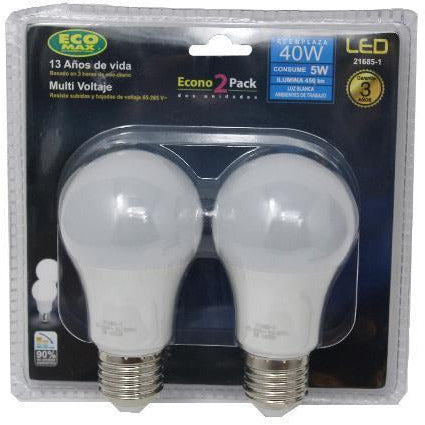 BOMBILLO LED A55 E27 5W 85-265V 6500K 2 PIEZAS