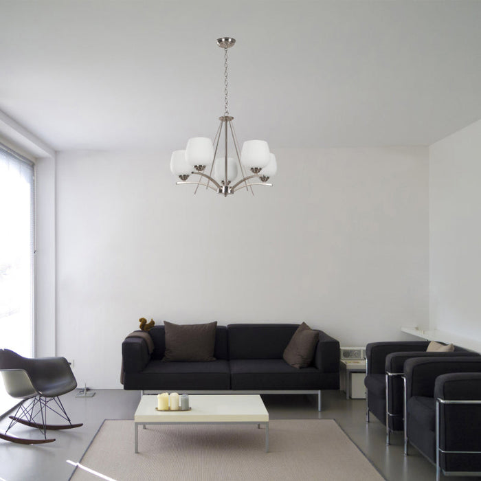 LAMP. COLGANTE NÍQUEL SATINADO 5L E27 60W