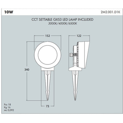 LAMP. EXT. ESTACA TOMMY NEGRO 1L GX53 10W CCT