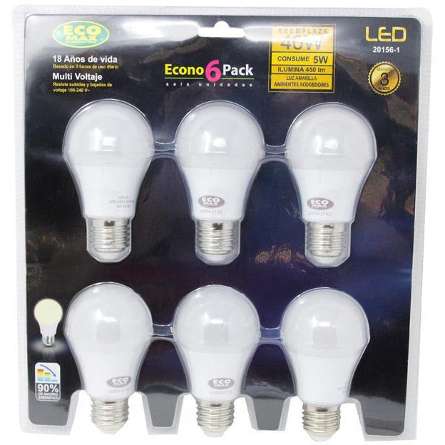 BOMBILLO LED A55 E27 5W 100-240V 3000K 6 PIEZAS