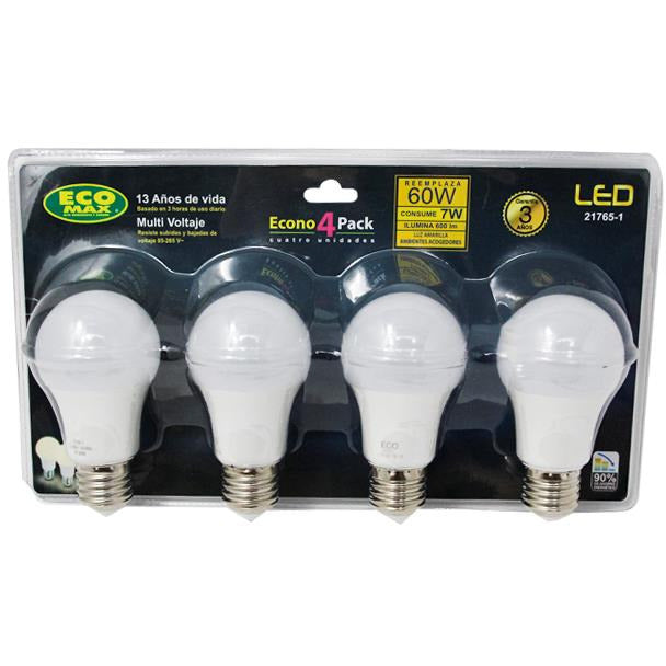 BOMBILLO LED A55 E27 7W 85-265V 3000K 4 PIEZAS