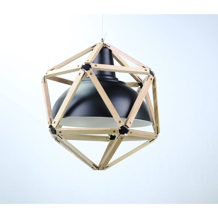 LAMP. COLGANTE MADERA Y NEGRO 1LT E27 60W