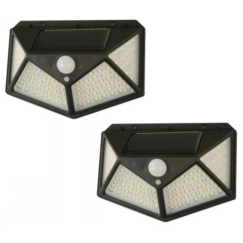 LAMP. LED EXT. SOLAR PARED NEGRO 1L 3W 3.7V 6500K 
(SENSOR DE LUZ Y SENSOR DE MOVIMIENTO) (2 PIEZAS)