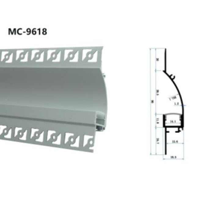 KIT PERFIL DE ALUMINIO NEGRO EMPOTRAR GYPSUM PARA LUZ INDIRECTA