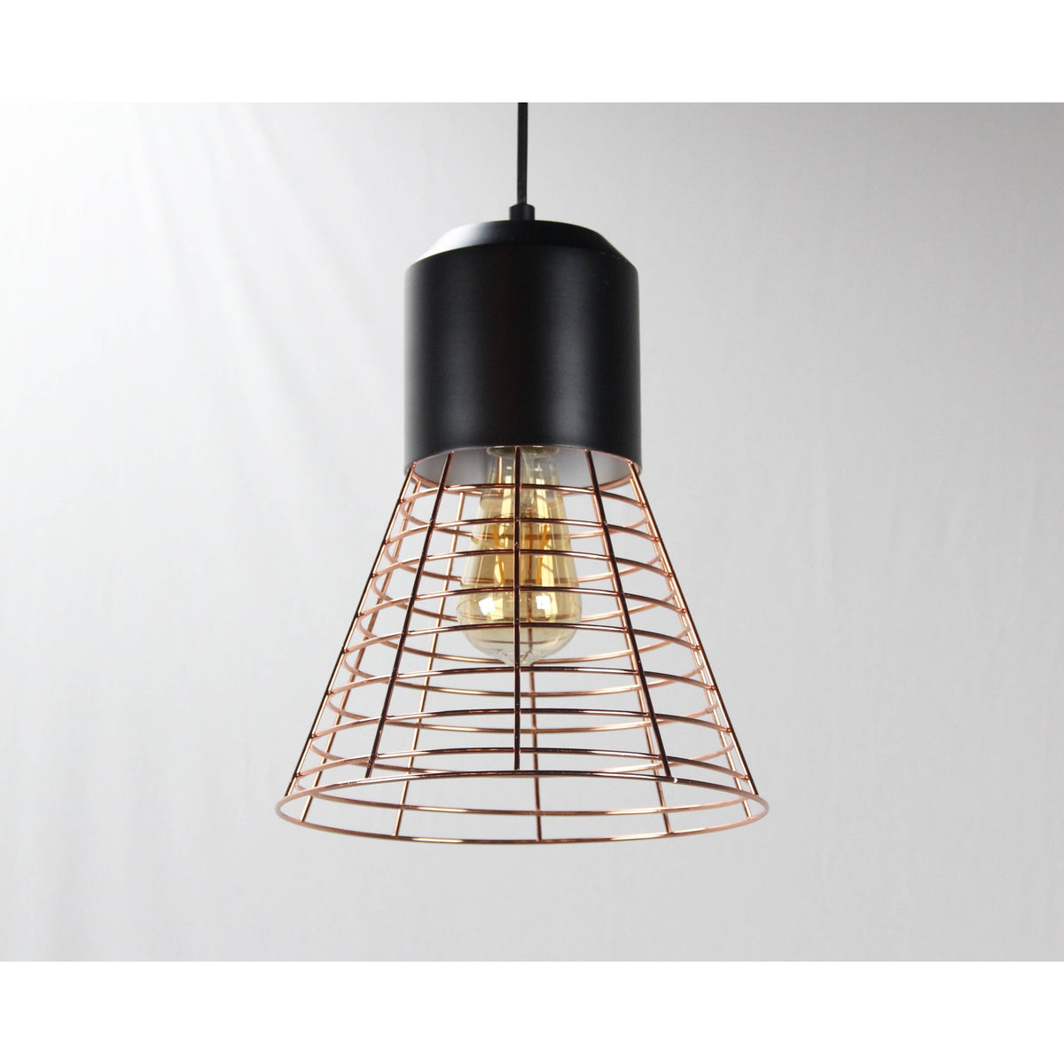 LAMP. COLGANTE NEGRO+COBRE 1L E27 40W