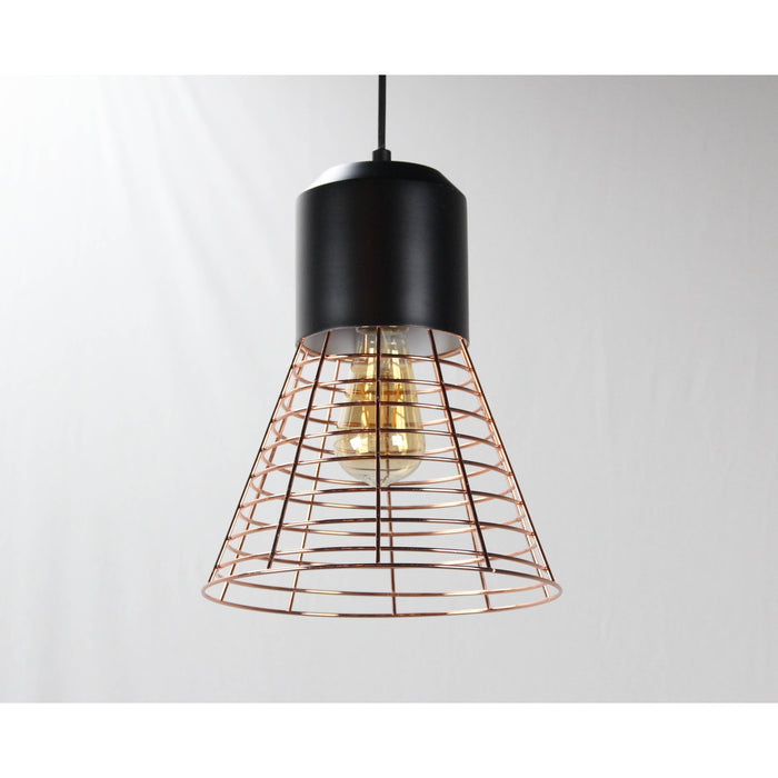 LAMP. COLGANTE NEGRO+COBRE 1L E27 40W