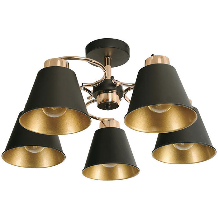 Lámpara Techo Negro+Dorado Francés 5L E27 40W