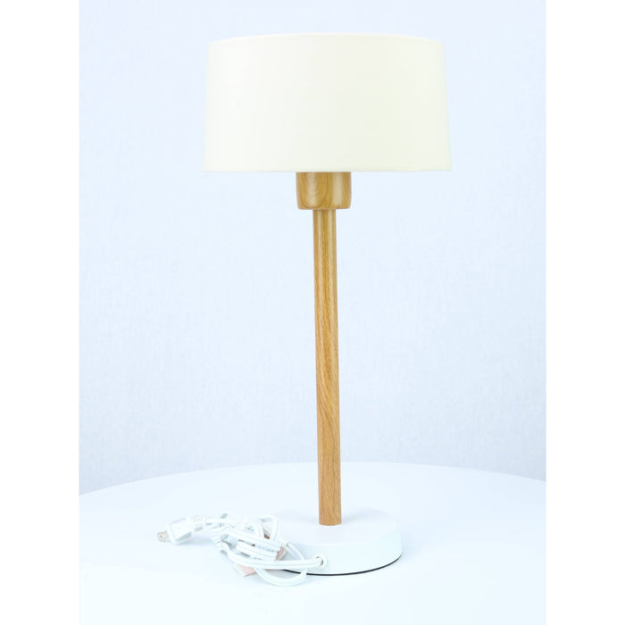 LAMP. MESA BLANCO Y MADERA 1L E27 10W