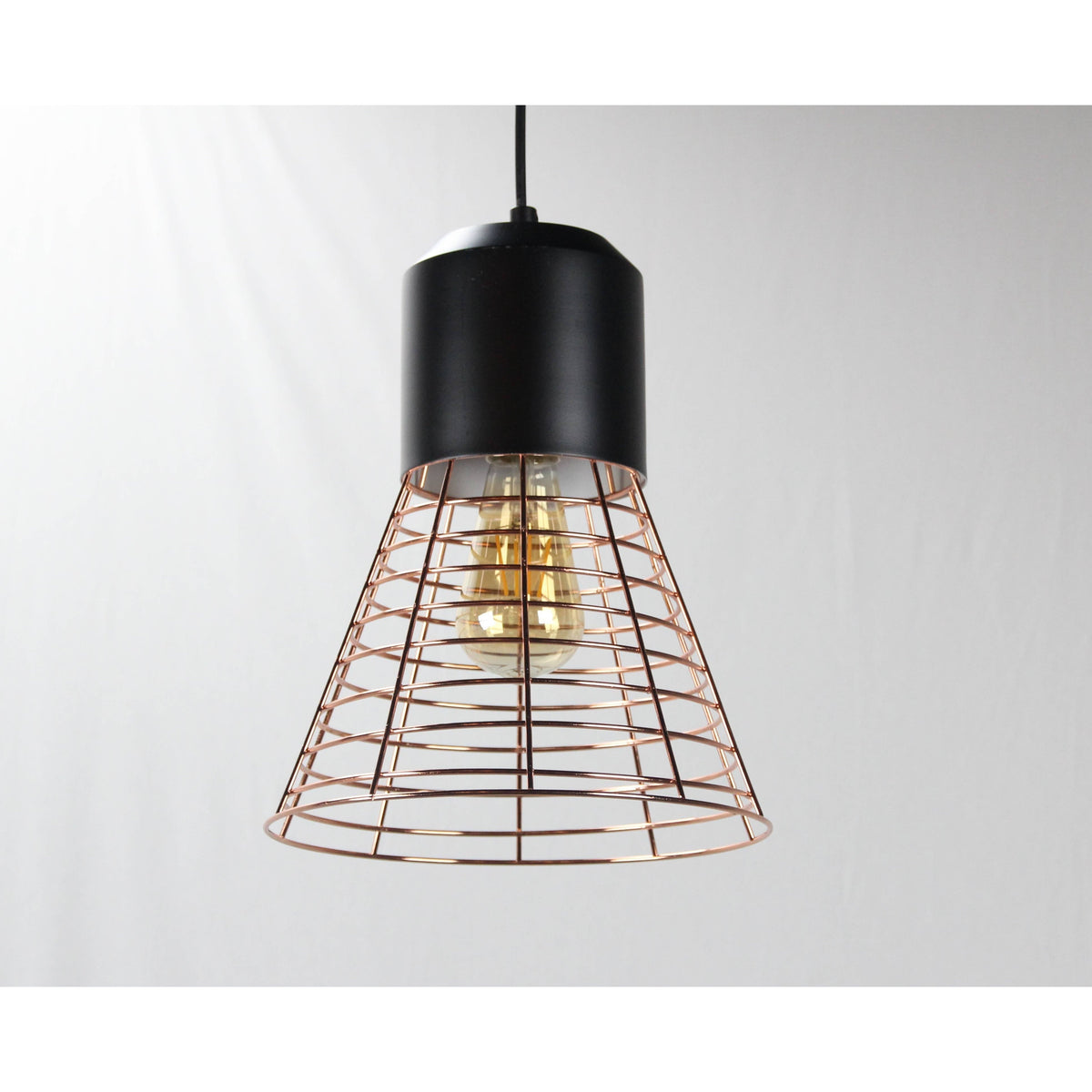 LAMP. COLGANTE NEGRO+COBRE 1L E27 40W