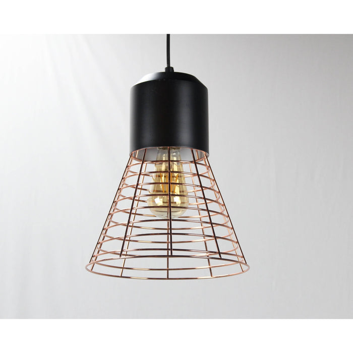 LAMP. COLGANTE NEGRO+COBRE 1L E27 40W