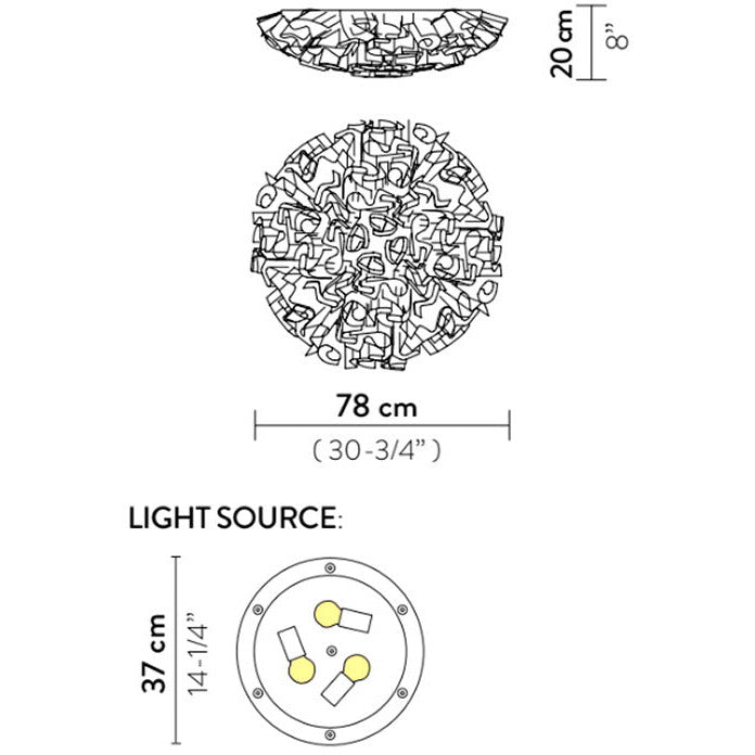 LAMP. TECHO Y PARED LARGO VELI PLATEADO 3L E27 20W