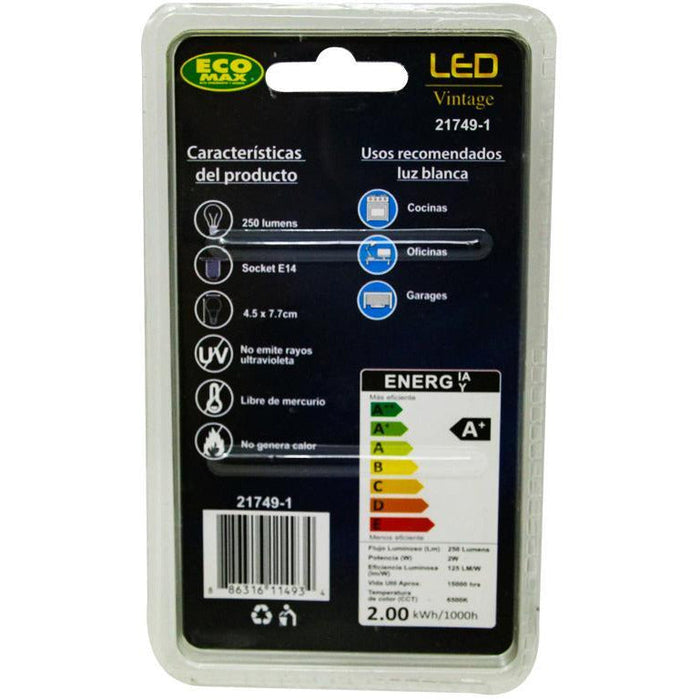 BOMBILLO LED FILAMENTO G45 E14 2W 120V 6500K