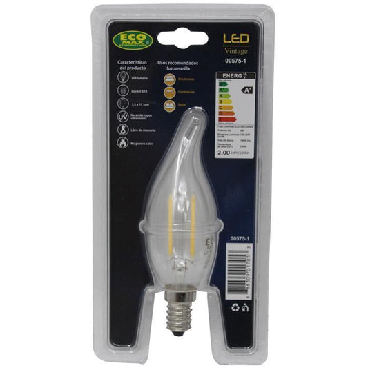 BOMBILLO LED FILAMENTO VELA E14 2W 120V 2700K