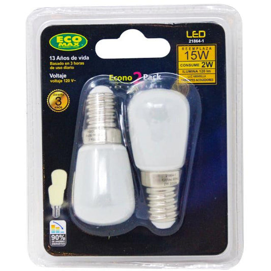 BOMBILLO LED T26 E14 2W 120V 3000K 2 PIEZAS