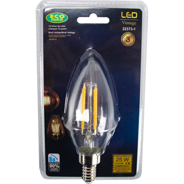 BOMBILLO LED FILAMENTO TORPEDO E12 4W 100-240V 2700K
