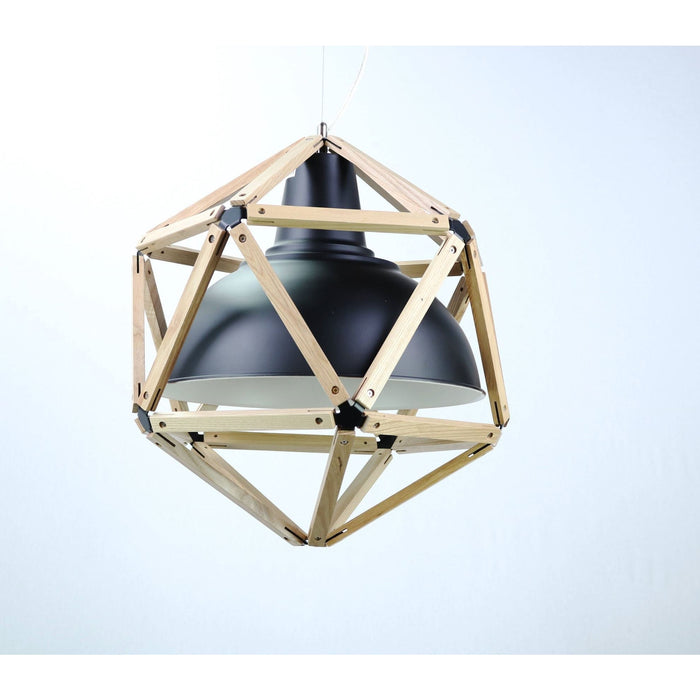 LAMP. COLGANTE MADERA Y NEGRO 1LT E27 60W