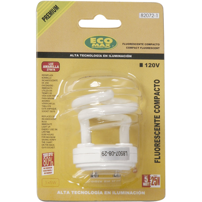 BOMBILLO CFL SEMI-ESPIRAL GU15 5W 2700K