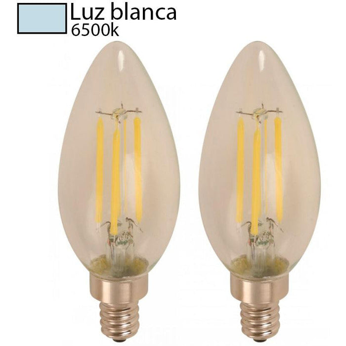 BOMBILLO LED FILAMENTO TORPEDO E12 4W 120V 6500K ATENUABLE 2 PIEZAS
