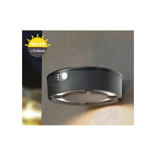 LAMP. PARED EXT. FORTUNATO SOLAR NEGRO 2W CCT 280LM SENSOR MOVIMIENTO