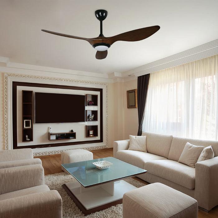 Ventilador Led De Techo 52" Negro Y Madera 1L 12W 120V 3000K Con Control Remoto (Dc Motor)