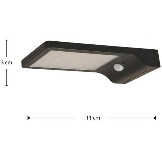 LAMP. LED EXT. PARED SOLAR NEGRO 1L 3W 3.7V 6500K CON FOTOCELDA Y SENSOR DE MOVIMIENTO