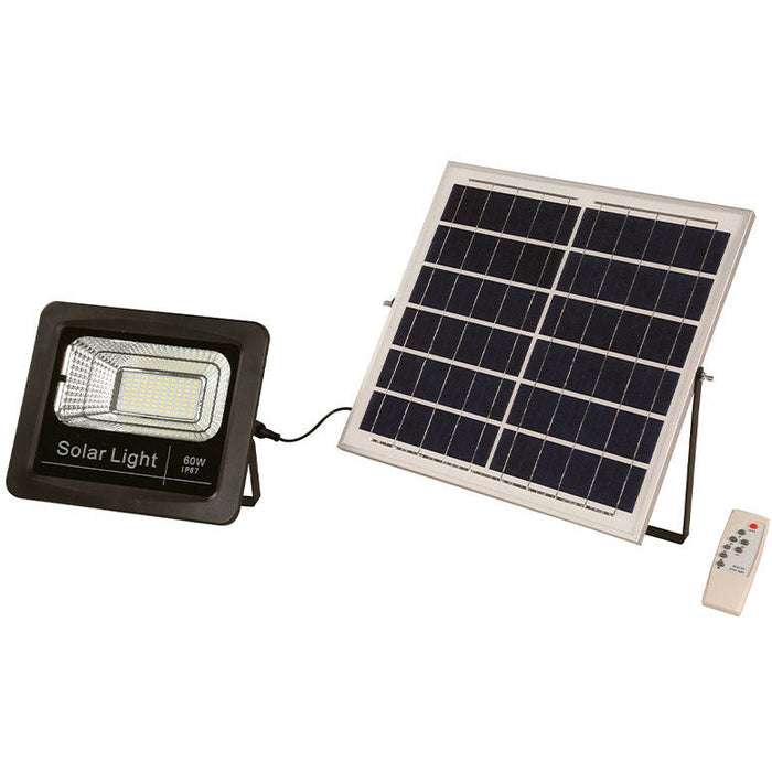 LAMP. LED EXT. SOLAR REFLECTORA NEGRO 1L 60W 3.2V 6500K (CON CONTROL REMOTO)