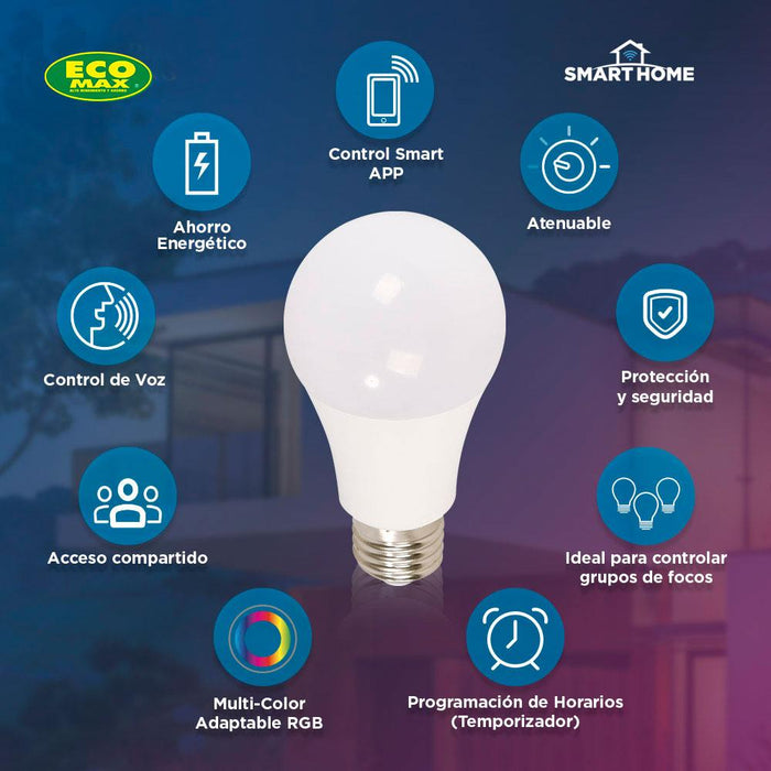 BOMBILLO LED INTELIGENTE A60 E27 10W 120V RGB