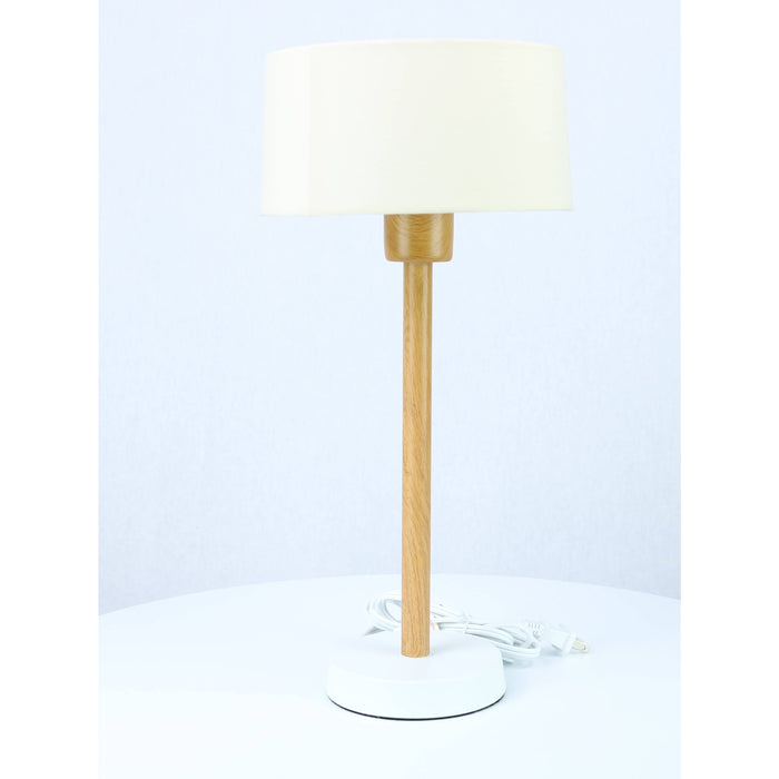 LAMP. MESA BLANCO Y MADERA 1L E27 10W