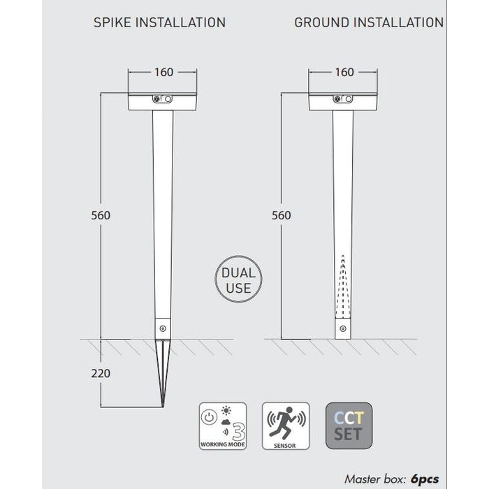 LAMP. EXT. POSTE FIORINA SOLAR GRIS 1L 2W CCT 280LM