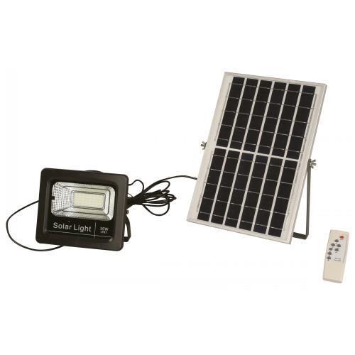 LAMP. LED EXT. SOLAR REFLECTORA NEGRO 1L 30W 3.2V 6500K (CON CONTROL REMOTO)