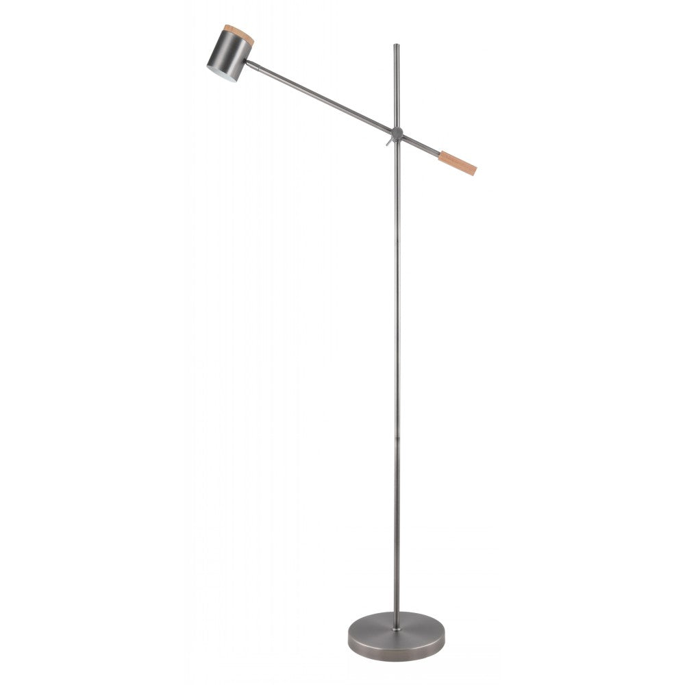 LAMP. DE PIE ACAB. MADERA Y NIQUEL SATINADO 1L GU10 5W