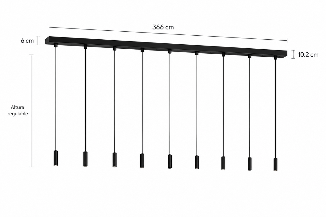 Riel negro de 9 sockets en metal