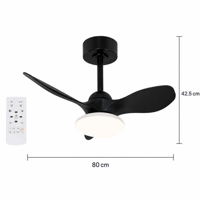 Ventilador LED de Techo Negro 32" DC 20W CCT 3000K/4000K/6500K con Control Remoto