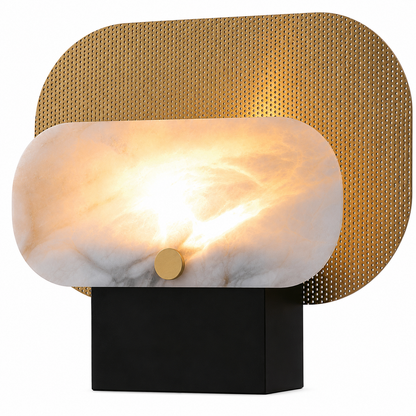 LAMP. DE MESA NEGRO, DORADO Y MÁRMOLEADO 1L G9 3W