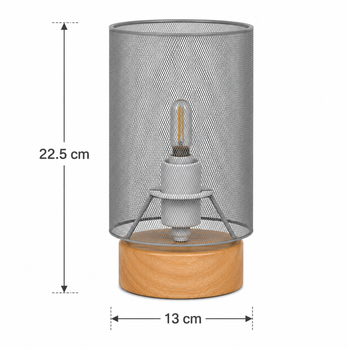 Lámpara de Mesa Gris 1 Luz E14 40W con Base de Madera