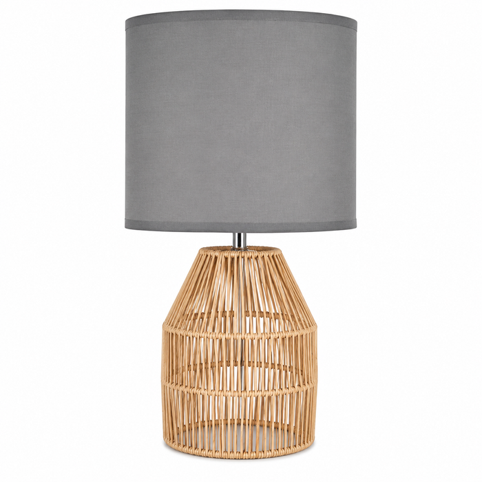 Lámpara de mesa gris 1 Luz E27 40W con base de ratán natural